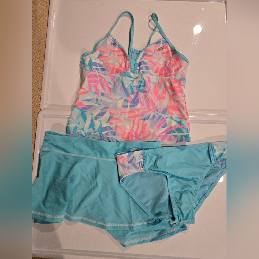 ZeroXposure Girls Swim Tankini Set - Aqua and Pink